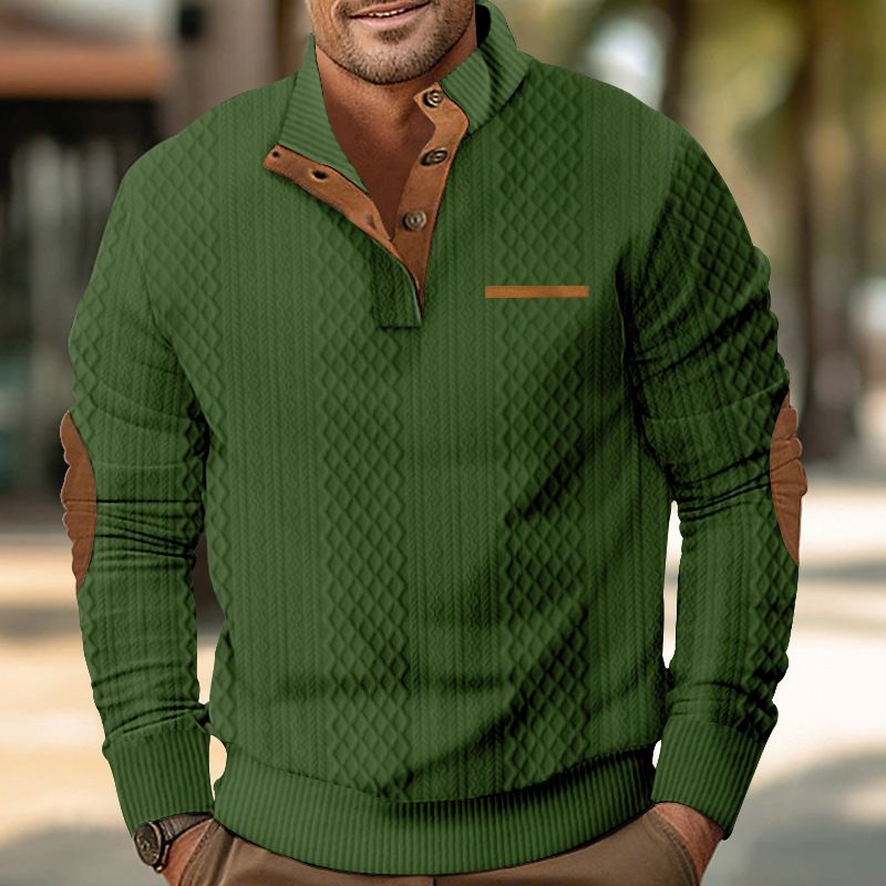 New Men's Outdoor Jacket Jacquard Plaid Casual Standing Collar Long Sleeve Sweatshirt Men