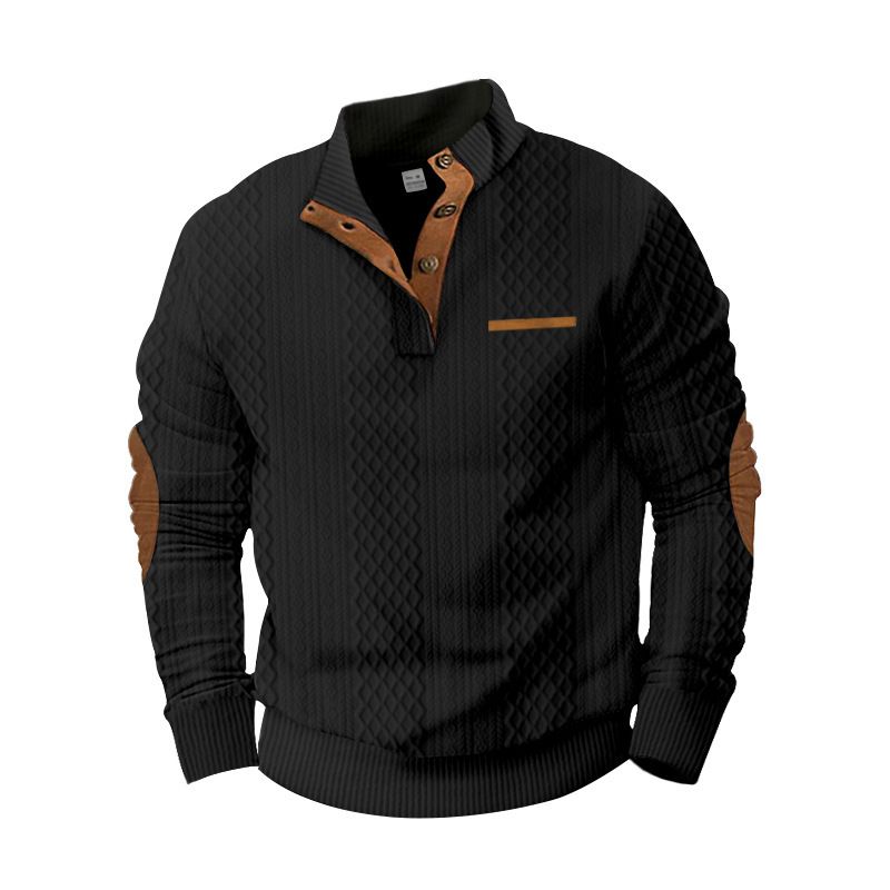 New Men's Outdoor Jacket Jacquard Plaid Casual Standing Collar Long Sleeve Sweatshirt Men
