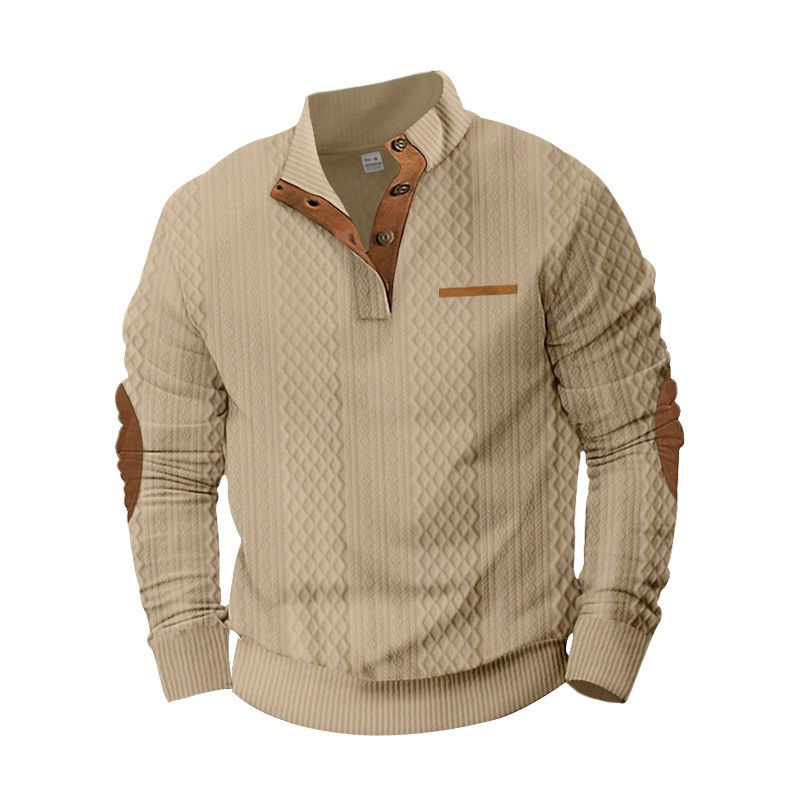 New Men's Outdoor Jacket Jacquard Plaid Casual Standing Collar Long Sleeve Sweatshirt Men