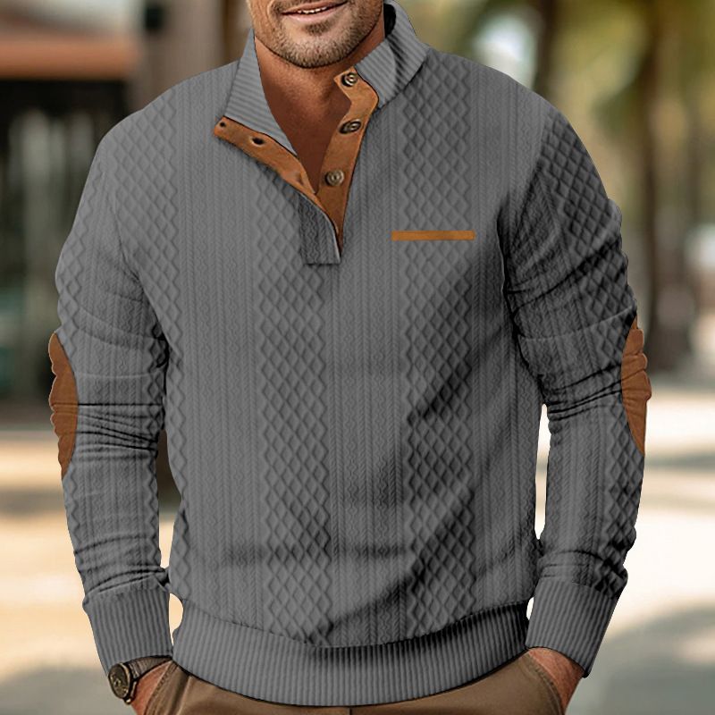 New Men's Outdoor Jacket Jacquard Plaid Casual Standing Collar Long Sleeve Sweatshirt Men