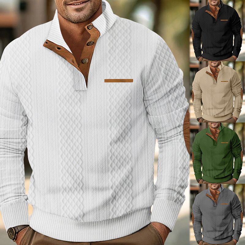 New Men's Outdoor Jacket Jacquard Plaid Casual Standing Collar Long Sleeve Sweatshirt Men