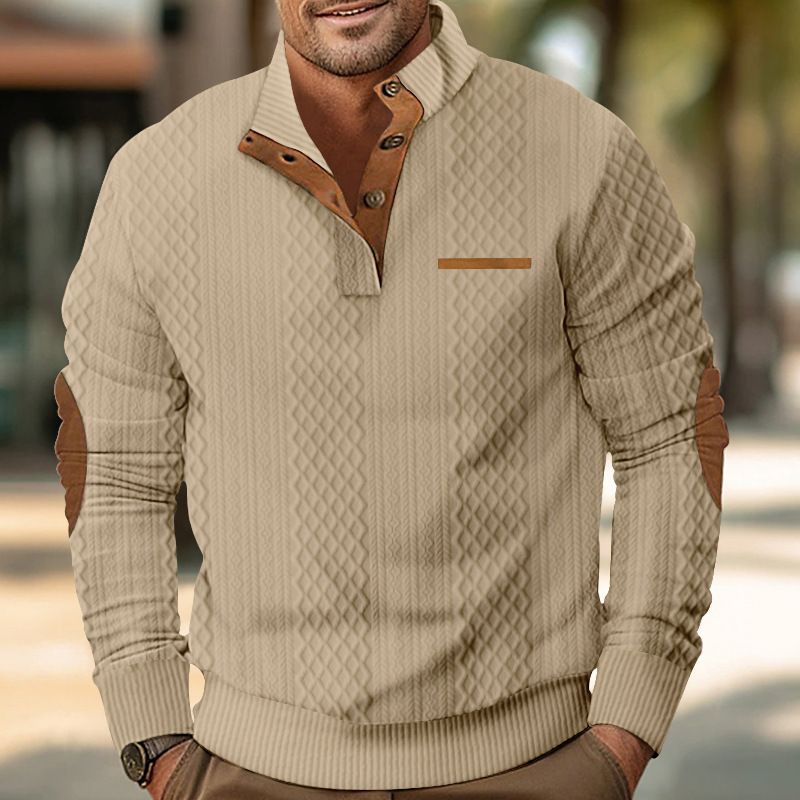 New Men's Outdoor Jacket Jacquard Plaid Casual Standing Collar Long Sleeve Sweatshirt Men