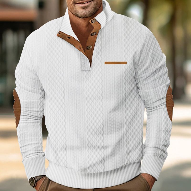 New Men's Outdoor Jacket Jacquard Plaid Casual Standing Collar Long Sleeve Sweatshirt Men
