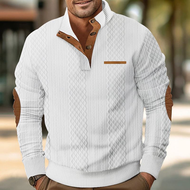 New Men's Outdoor Jacket Jacquard Plaid Casual Standing Collar Long Sleeve Sweatshirt Men