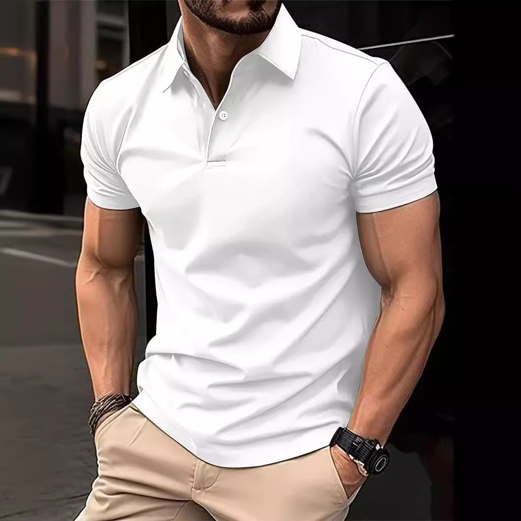Men's Casual Solid Colour Button Short Sleeve T-Shirt Beaded Ground Small Twill POLO Shirt for Men
