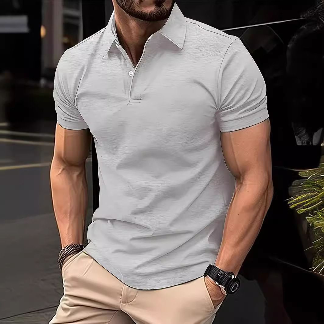 Men's Casual Solid Colour Button Short Sleeve T-Shirt Beaded Ground Small Twill POLO Shirt for Men