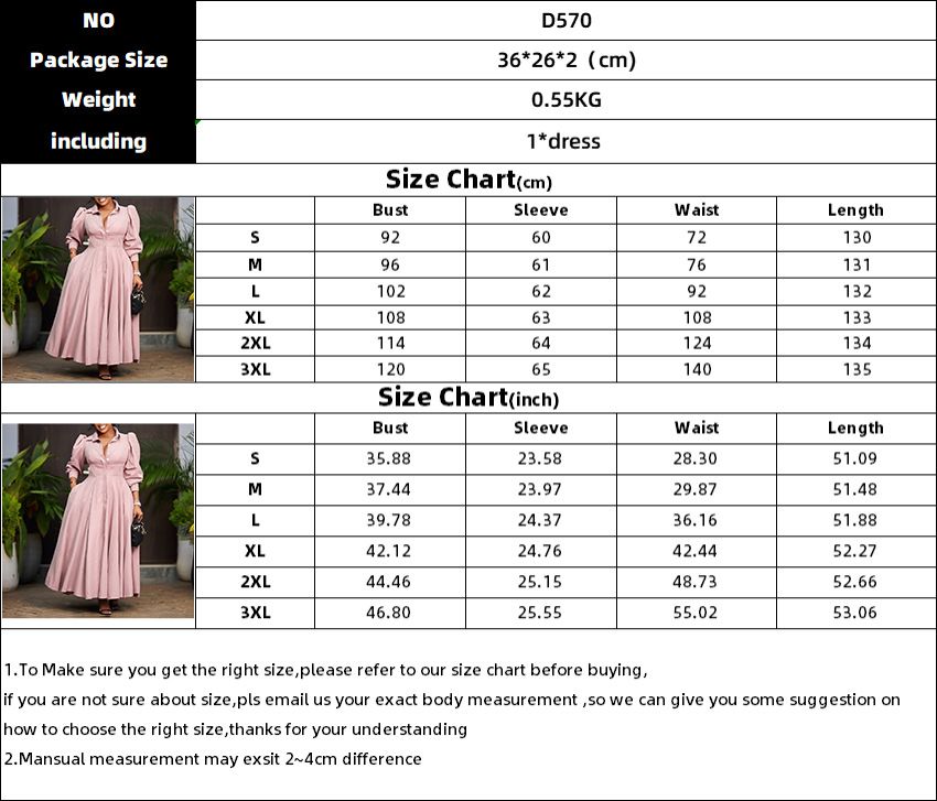 Women's Elegant Long Sleeved Shirt with A Large Hem Fashionable Mid Length African Dress