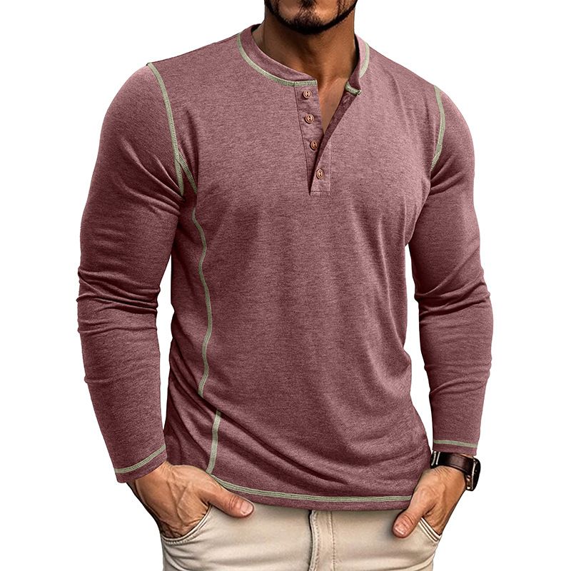 Men's Large Size Men's Long-sleeved T-shirt Men's Henley Shirt Four Buttons Tops