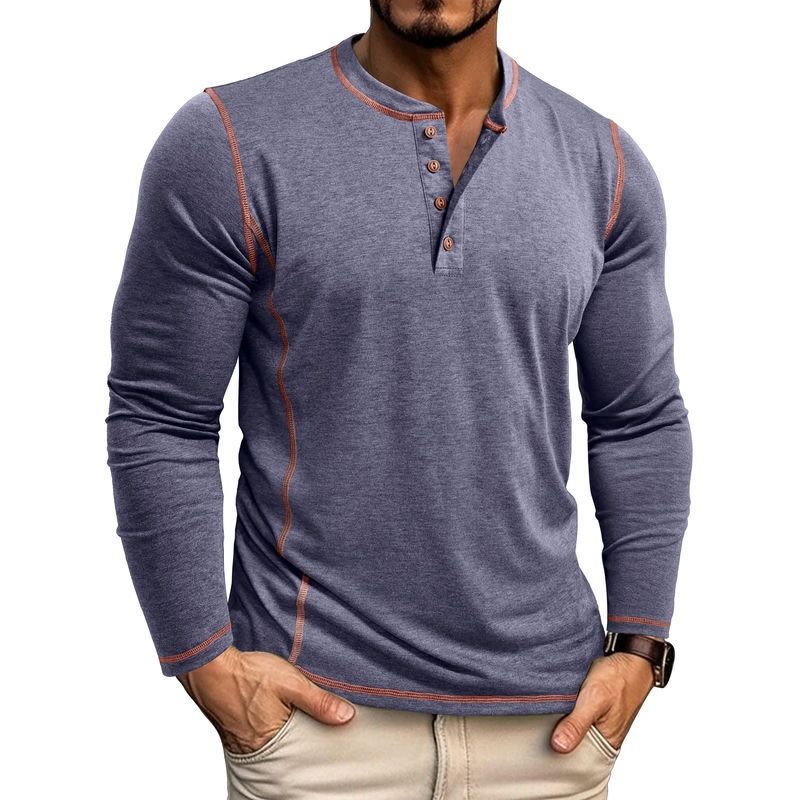 Men's Large Size Men's Long-sleeved T-shirt Men's Henley Shirt Four Buttons Tops