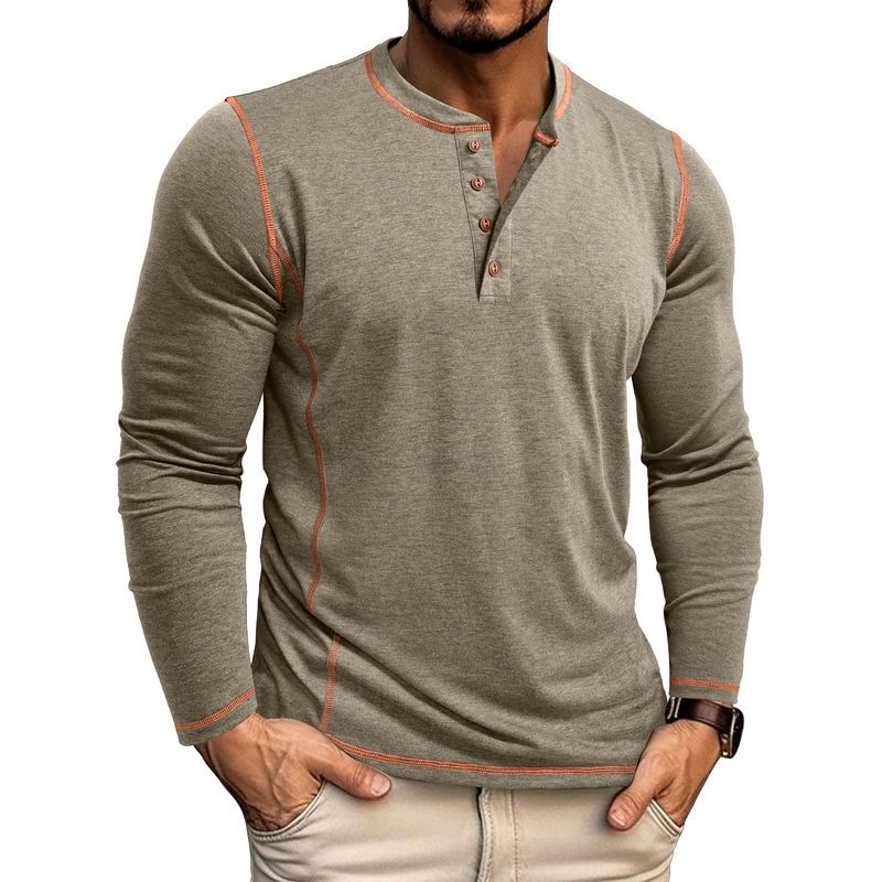 Men's Large Size Men's Long-sleeved T-shirt Men's Henley Shirt Four Buttons Tops