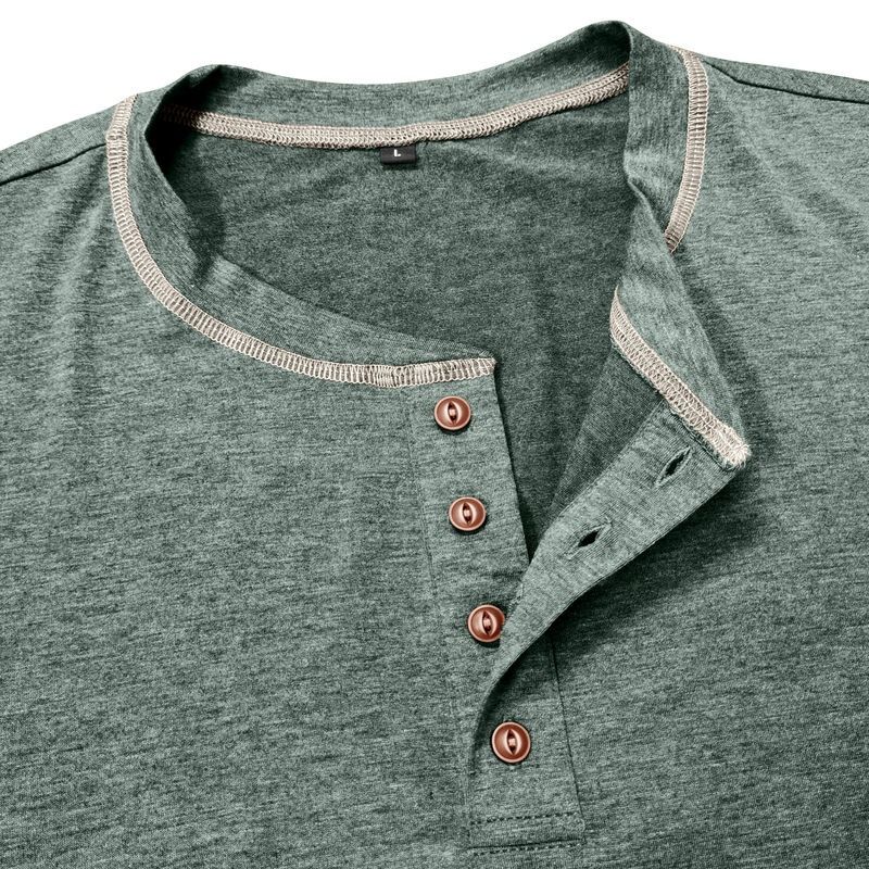 Men's Large Size Men's Long-sleeved T-shirt Men's Henley Shirt Four Buttons Tops