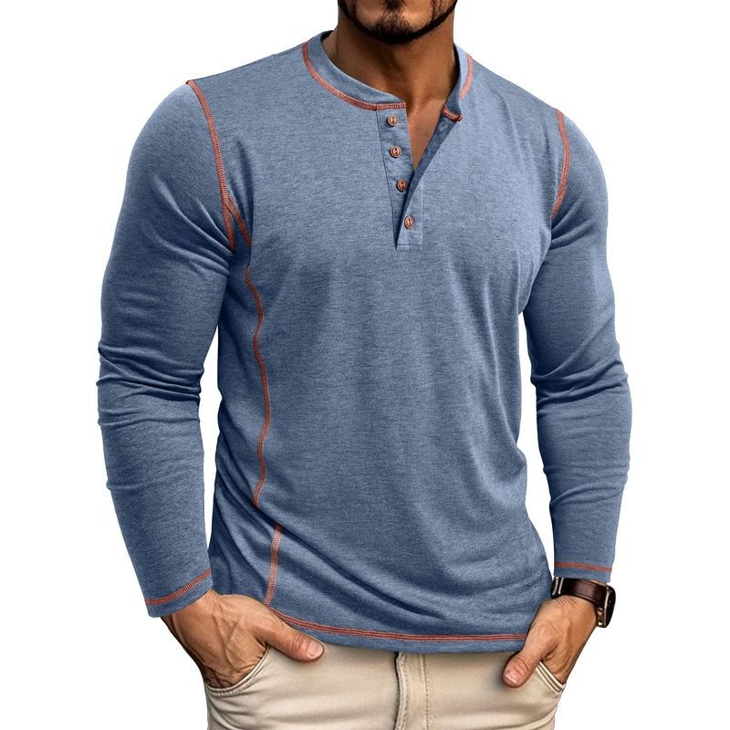 Men's Large Size Men's Long-sleeved T-shirt Men's Henley Shirt Four Buttons Tops