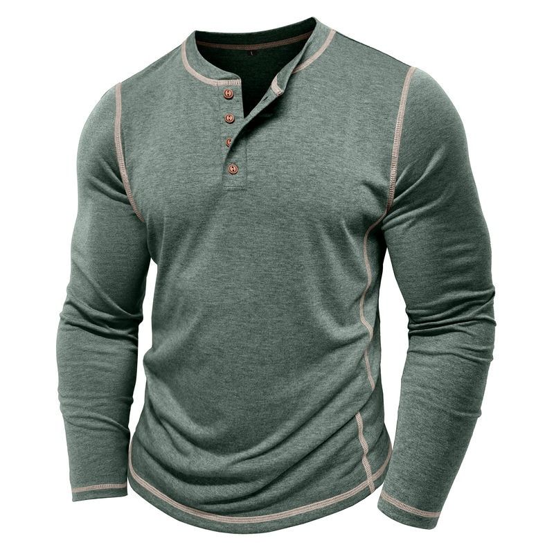 Men's Large Size Men's Long-sleeved T-shirt Men's Henley Shirt Four Buttons Tops