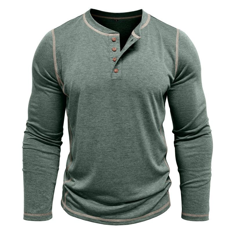Men's Large Size Men's Long-sleeved T-shirt Men's Henley Shirt Four Buttons Tops