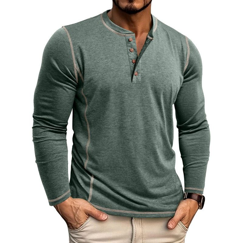 Men's Large Size Men's Long-sleeved T-shirt Men's Henley Shirt Four Buttons Tops