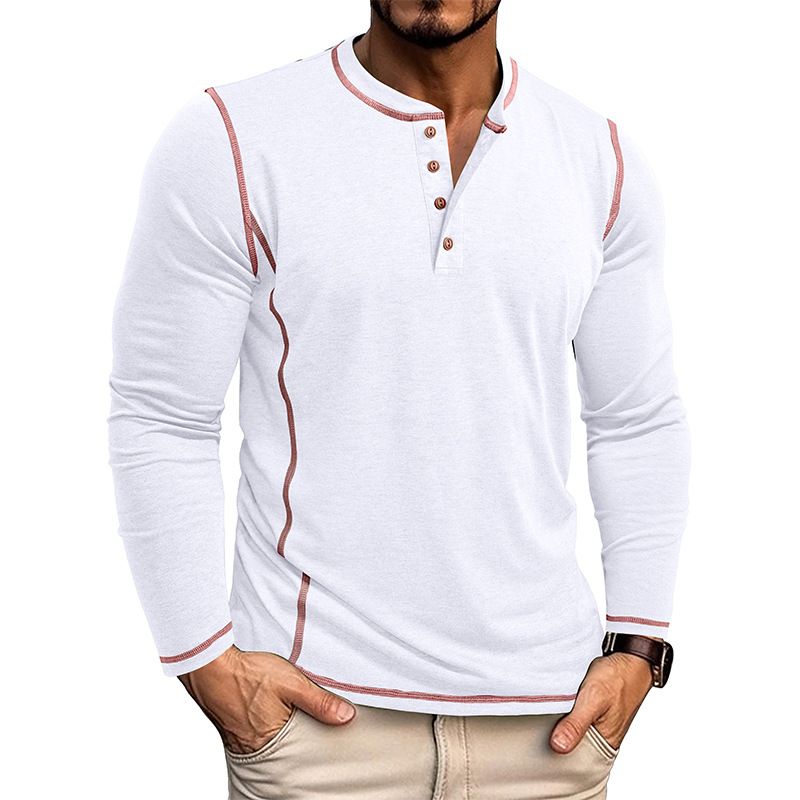 Men's Large Size Men's Long-sleeved T-shirt Men's Henley Shirt Four Buttons Tops