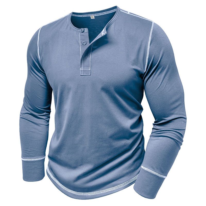 2025 Long Sleeve Henley Shirt Men's Round Neck t-shirt Colorblocking Tops Compassionate Menswear