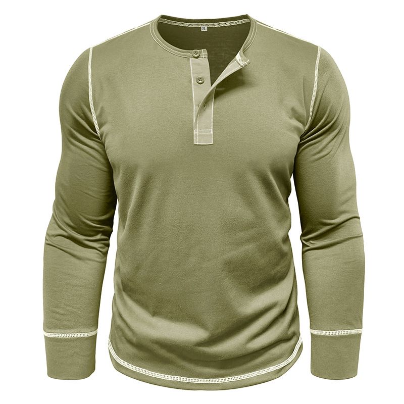 2025 Long Sleeve Henley Shirt Men's Round Neck t-shirt Colorblocking Tops Compassionate Menswear