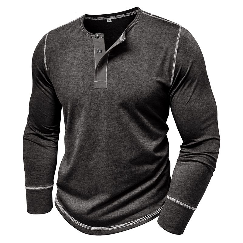 2025 Long Sleeve Henley Shirt Men's Round Neck t-shirt Colorblocking Tops Compassionate Menswear