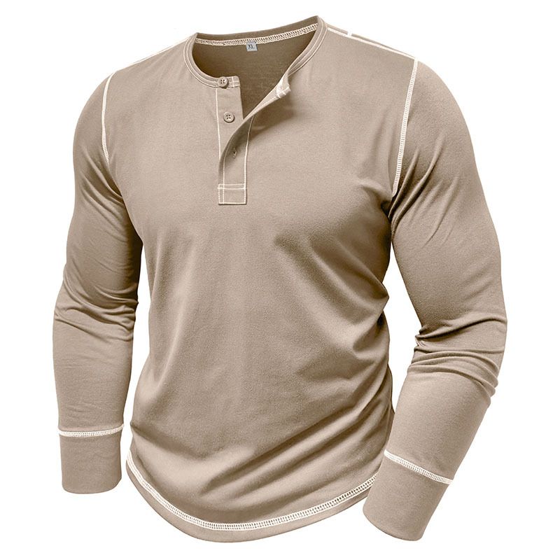 2025 Long Sleeve Henley Shirt Men's Round Neck t-shirt Colorblocking Tops Compassionate Menswear