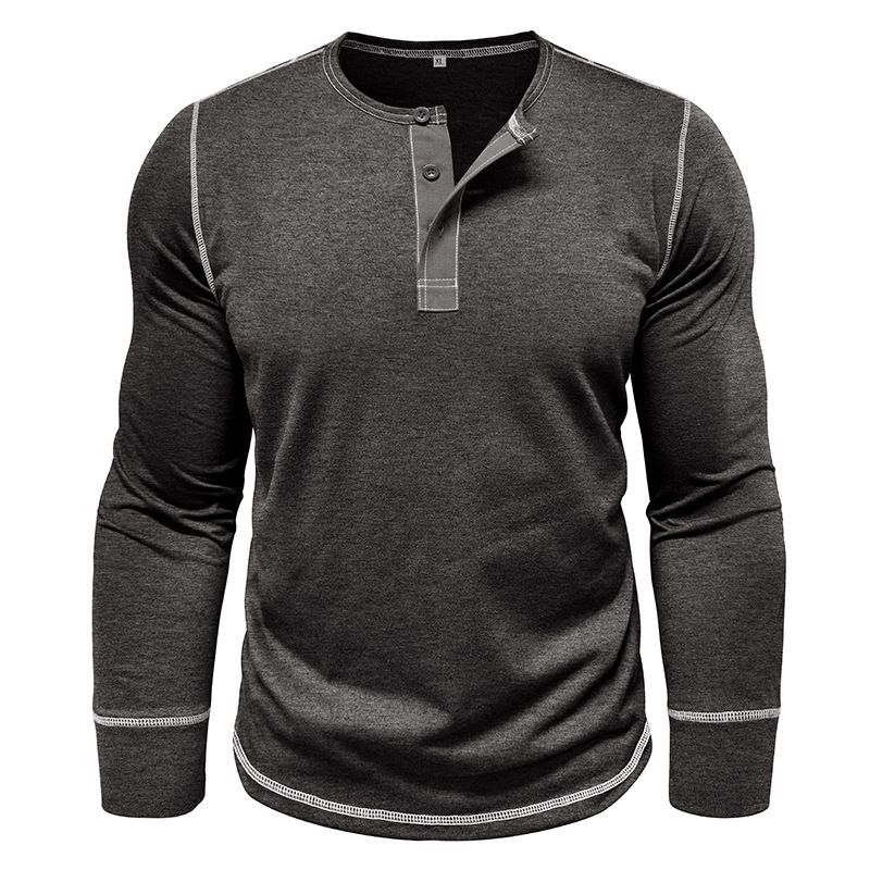 2025 Long Sleeve Henley Shirt Men's Round Neck t-shirt Colorblocking Tops Compassionate Menswear
