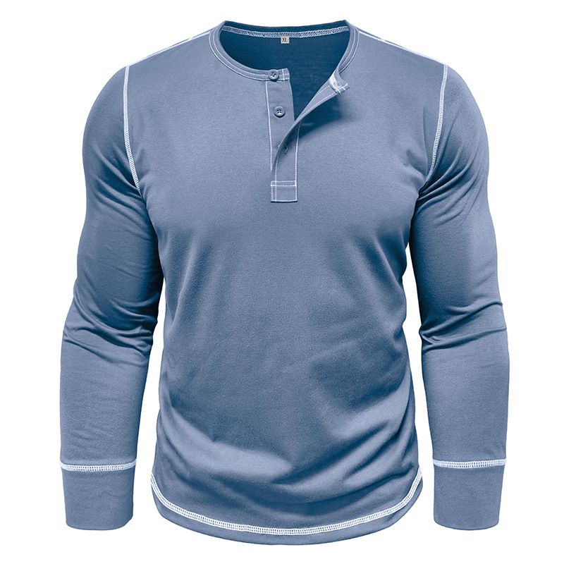 2025 Long Sleeve Henley Shirt Men's Round Neck t-shirt Colorblocking Tops Compassionate Menswear