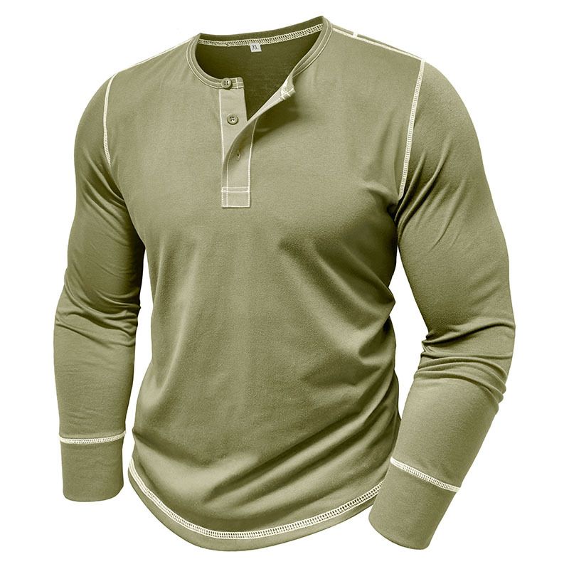 2025 Long Sleeve Henley Shirt Men's Round Neck t-shirt Colorblocking Tops Compassionate Menswear