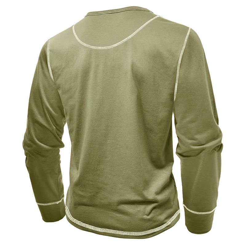 2025 Long Sleeve Henley Shirt Men's Round Neck t-shirt Colorblocking Tops Compassionate Menswear