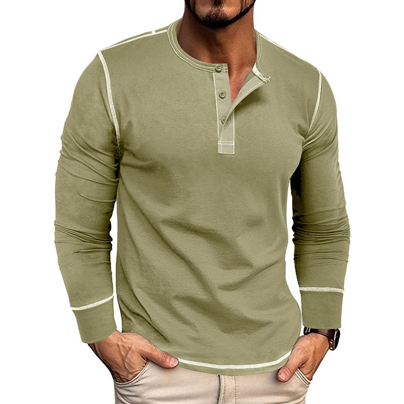 2025 Long Sleeve Henley Shirt Men's Round Neck t-shirt Colorblocking Tops Compassionate Menswear