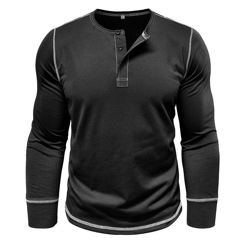2025 Long Sleeve Henley Shirt Men's Round Neck t-shirt Colorblocking Tops Compassionate Menswear