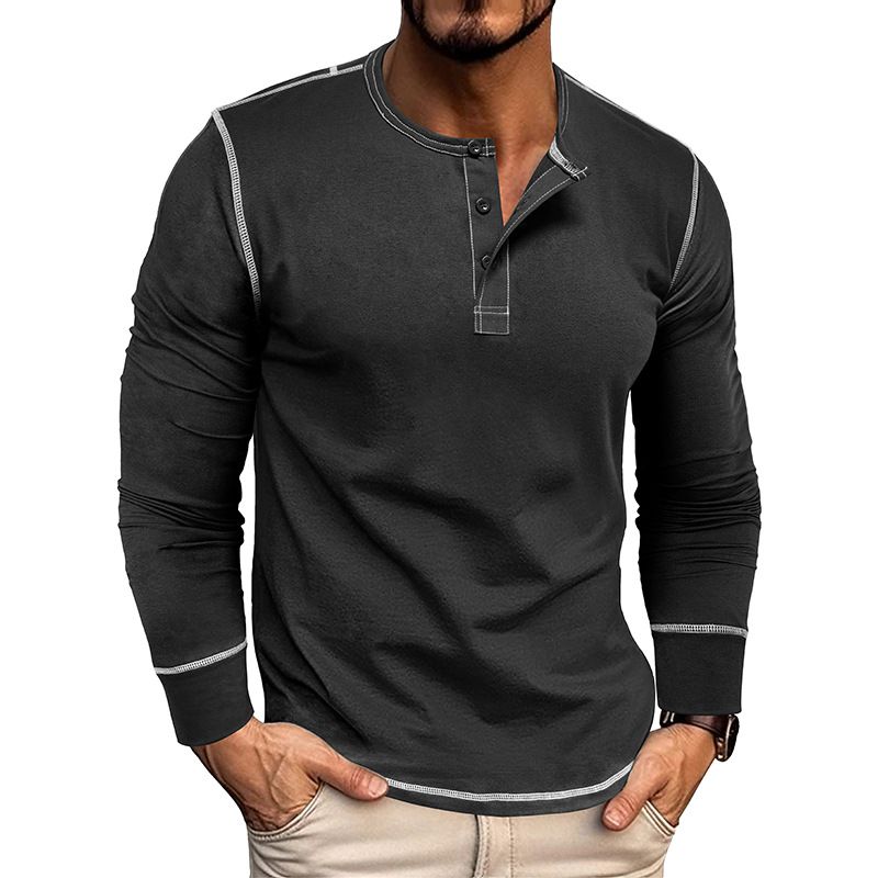 2025 Long Sleeve Henley Shirt Men's Round Neck t-shirt Colorblocking Tops Compassionate Menswear
