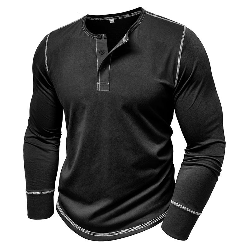 2025 Long Sleeve Henley Shirt Men's Round Neck t-shirt Colorblocking Tops Compassionate Menswear
