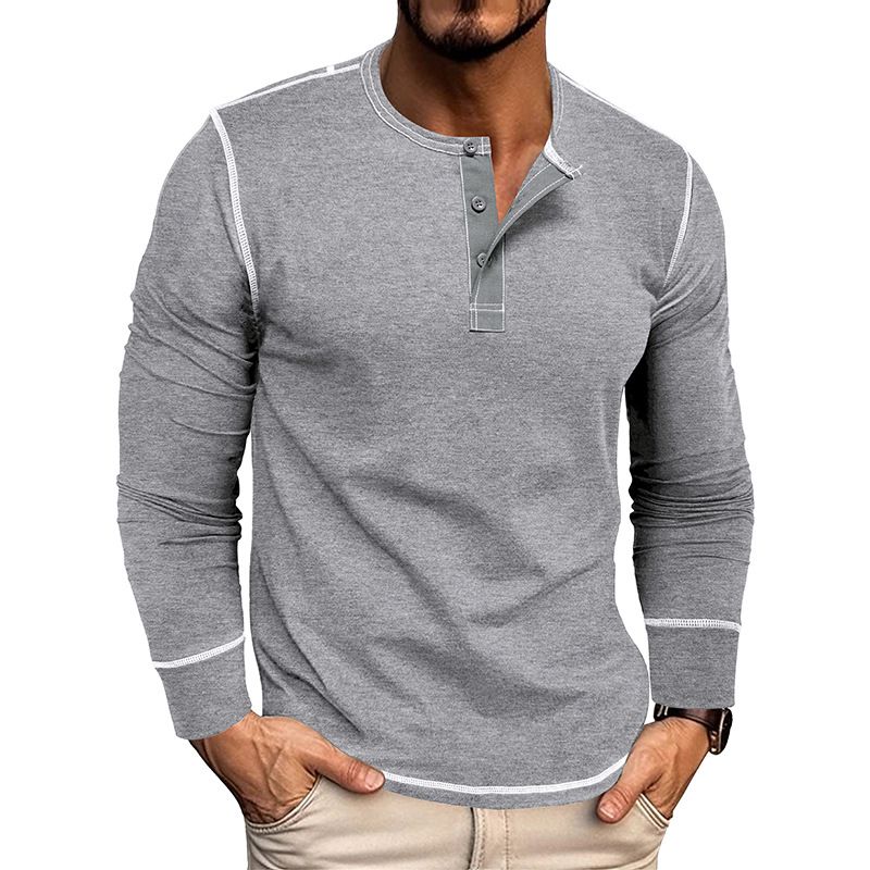 2025 Long Sleeve Henley Shirt Men's Round Neck t-shirt Colorblocking Tops Compassionate Menswear