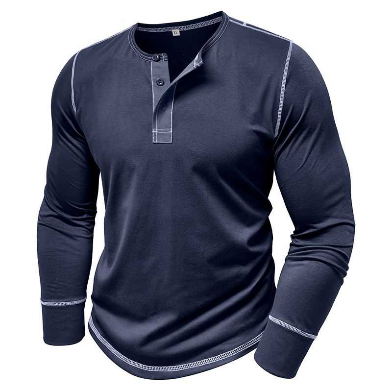 2025 Long Sleeve Henley Shirt Men's Round Neck t-shirt Colorblocking Tops Compassionate Menswear