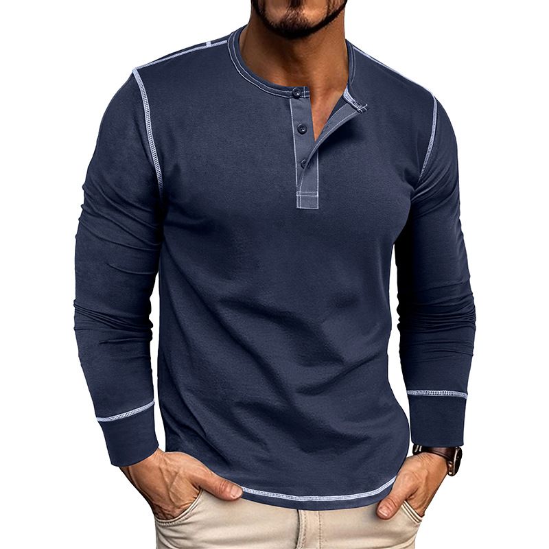 2025 Long Sleeve Henley Shirt Men's Round Neck t-shirt Colorblocking Tops Compassionate Menswear