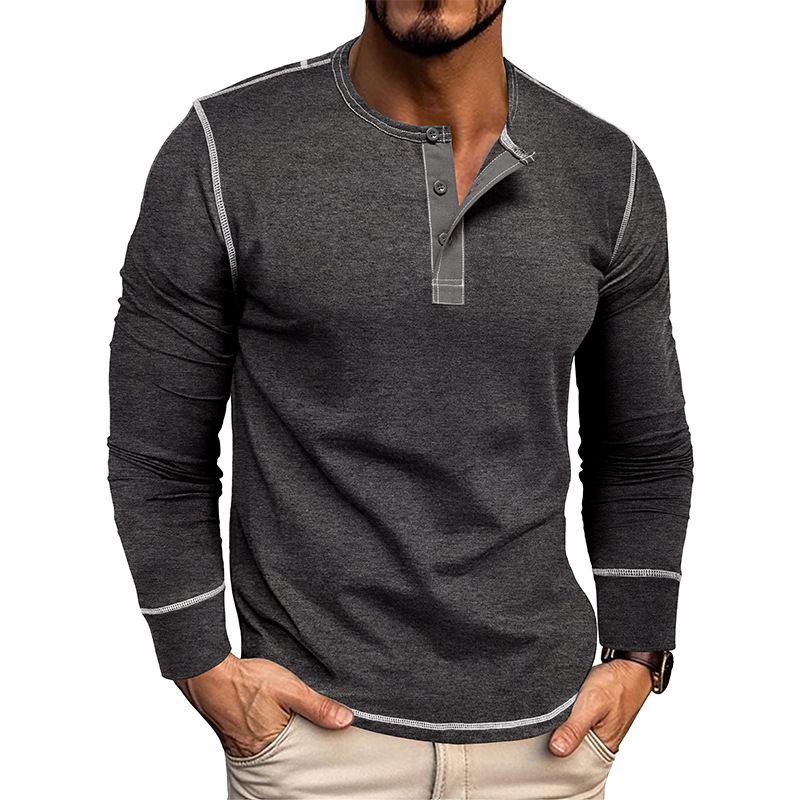 2025 Long Sleeve Henley Shirt Men's Round Neck t-shirt Colorblocking Tops Compassionate Menswear