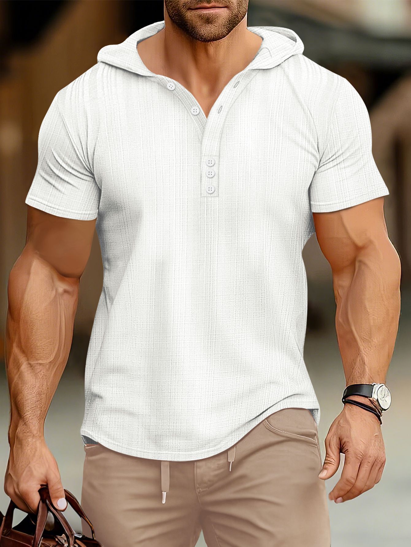 Sports Fitness Men's Short Sleeve t-shirt Men's Hoodie Top American Henley Shirt
