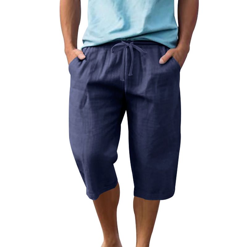 Linen Men's Casual Pants Summer Thin Section Loose Sports Straight Beach 7-minute Shorts