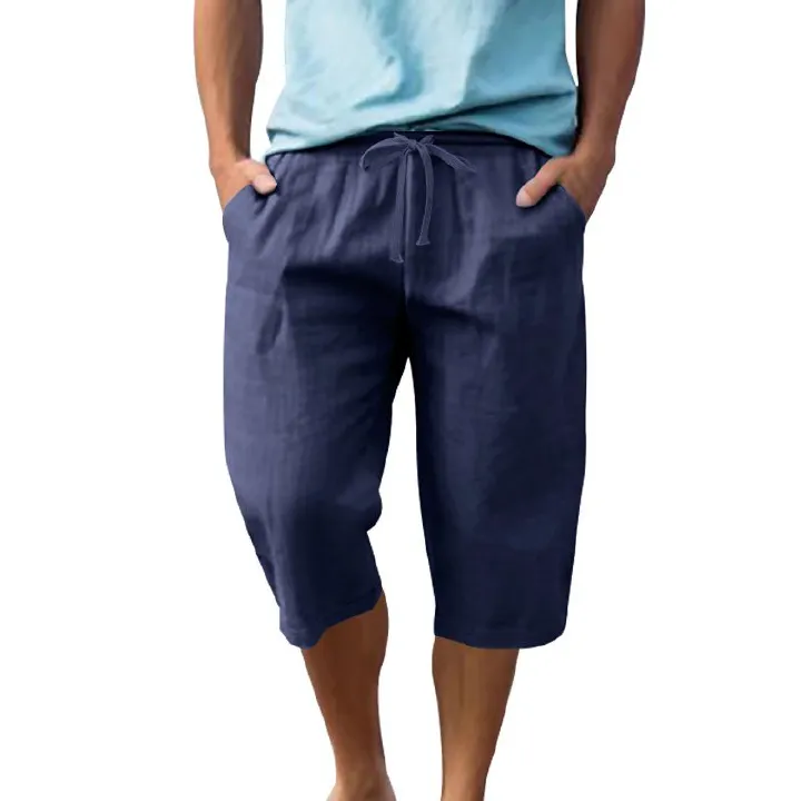 Linen Men's Casual Pants Summer Thin Section Loose Sports Straight Beach 7-minute Shorts