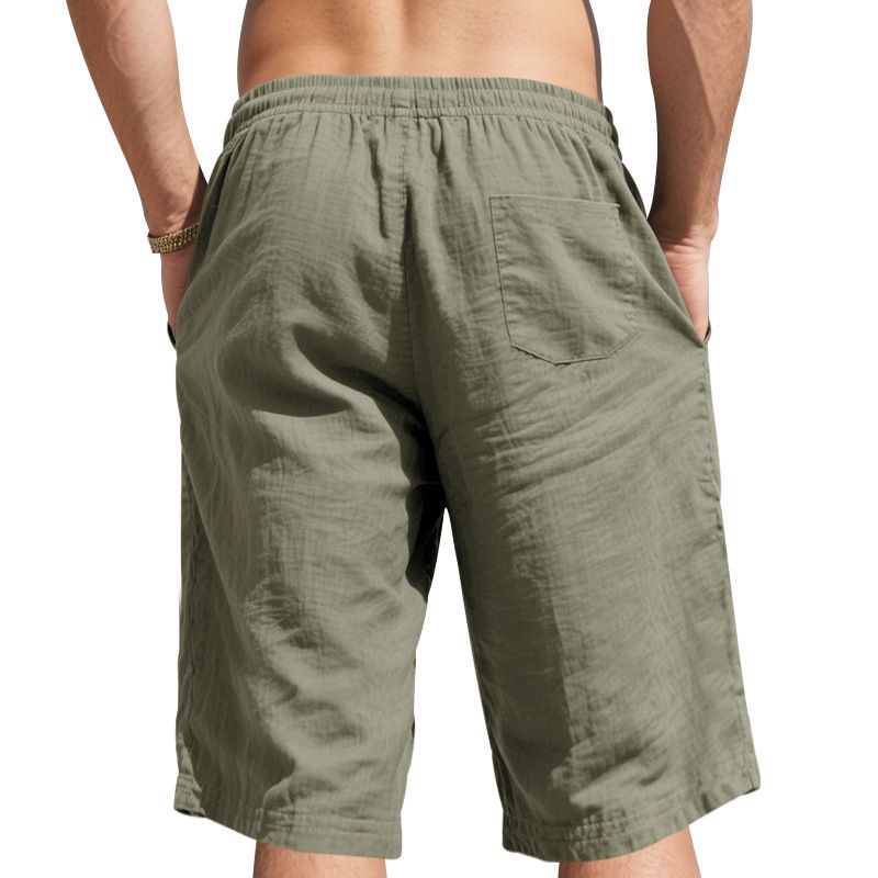 Linen Men's Casual Pants Summer Thin Section Loose Sports Straight Beach 7-minute Shorts