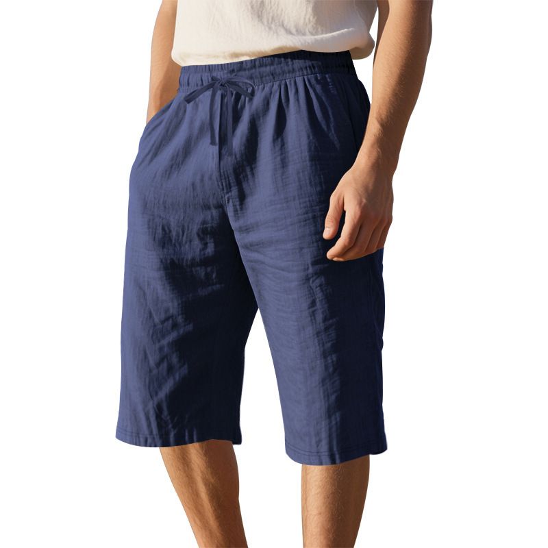 Linen Men's Casual Pants Summer Thin Section Loose Sports Straight Beach 7-minute Shorts