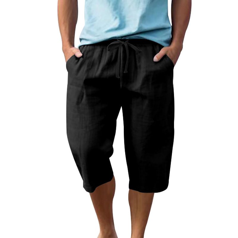 Linen Men's Casual Pants Summer Thin Section Loose Sports Straight Beach 7-minute Shorts