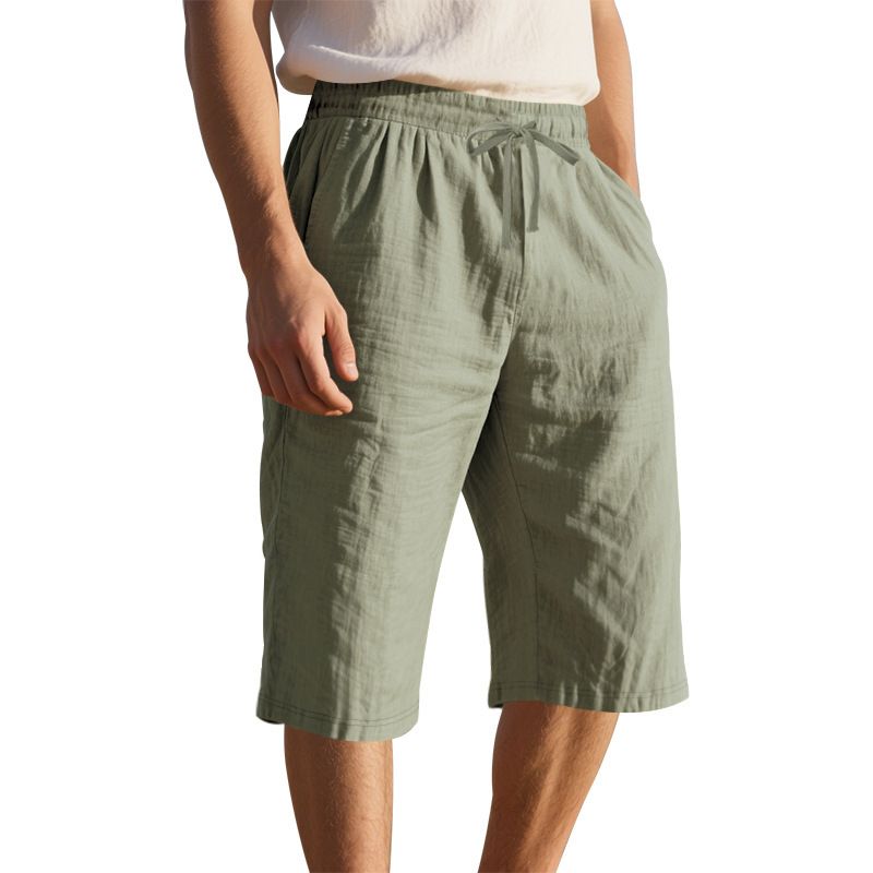 Linen Men's Casual Pants Summer Thin Section Loose Sports Straight Beach 7-minute Shorts
