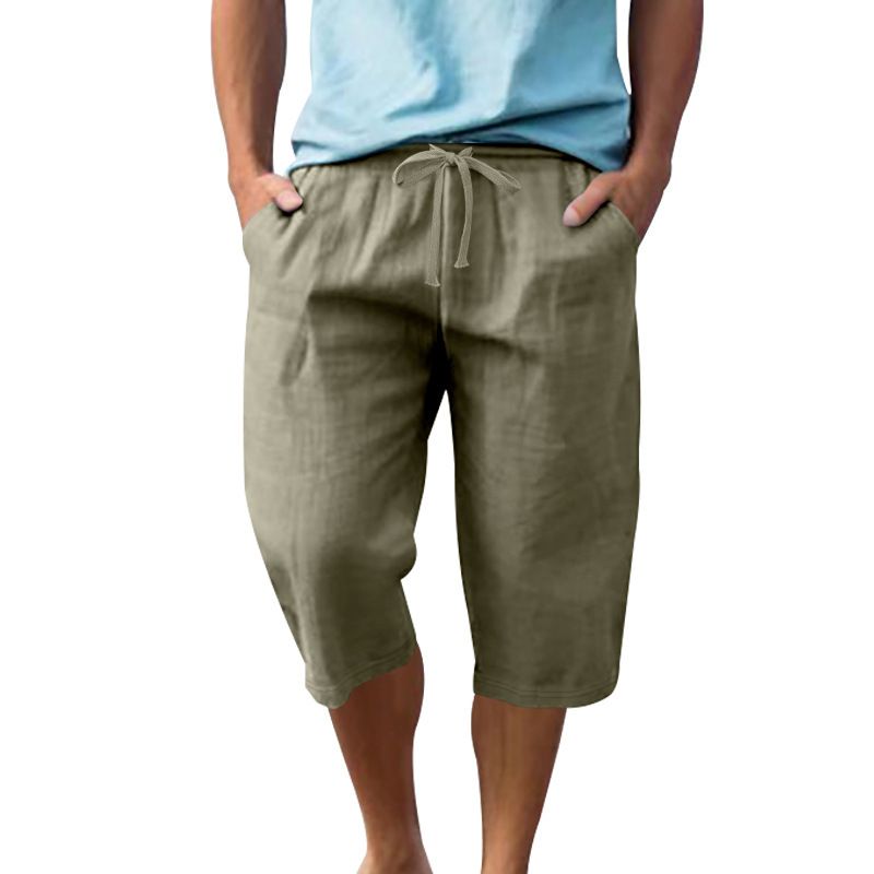Linen Men's Casual Pants Summer Thin Section Loose Sports Straight Beach 7-minute Shorts