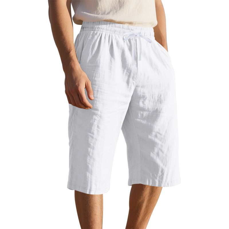 Linen Men's Casual Pants Summer Thin Section Loose Sports Straight Beach 7-minute Shorts