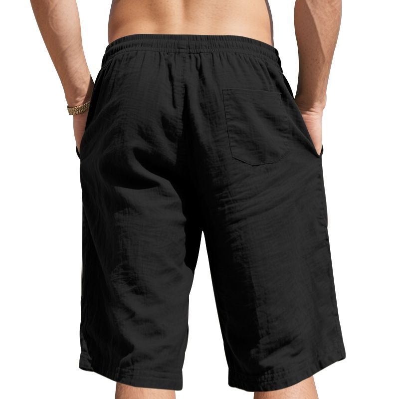 Linen Men's Casual Pants Summer Thin Section Loose Sports Straight Beach 7-minute Shorts