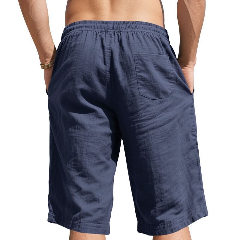 Linen Men's Casual Pants Summer Thin Section Loose Sports Straight Beach 7-minute Shorts