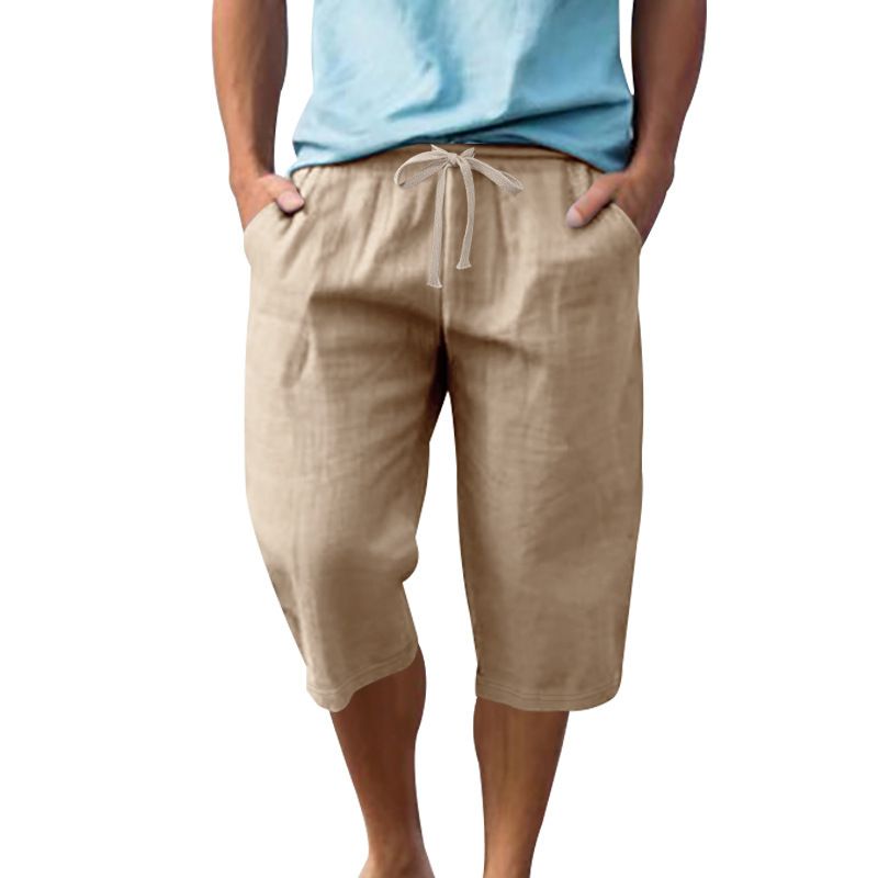 Linen Men's Casual Pants Summer Thin Section Loose Sports Straight Beach 7-minute Shorts
