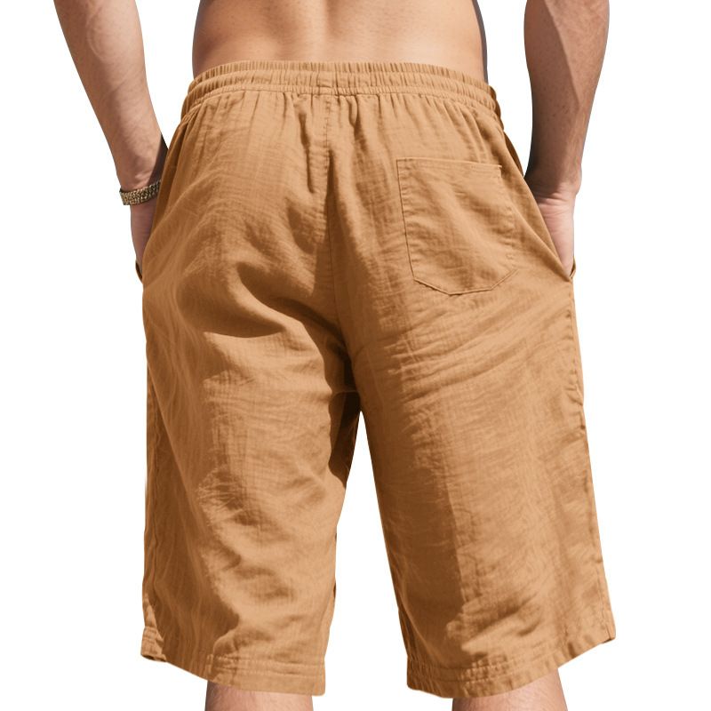 Linen Men's Casual Pants Summer Thin Section Loose Sports Straight Beach 7-minute Shorts