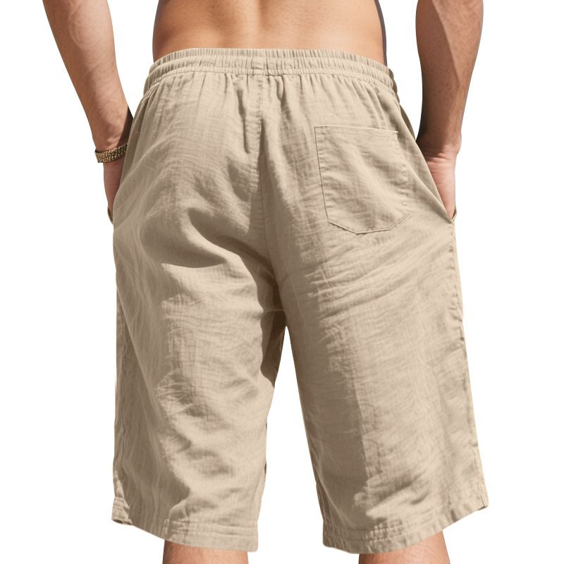 Linen Men's Casual Pants Summer Thin Section Loose Sports Straight Beach 7-minute Shorts